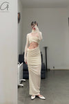 Un Morceau velvet lace stitching waist details dress UM231LS08 white PUM35